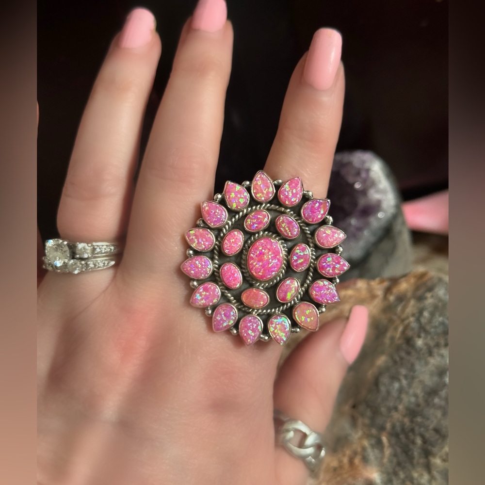 Pink Fire Aurora Opal Cluster Statement Southwest… - image 2